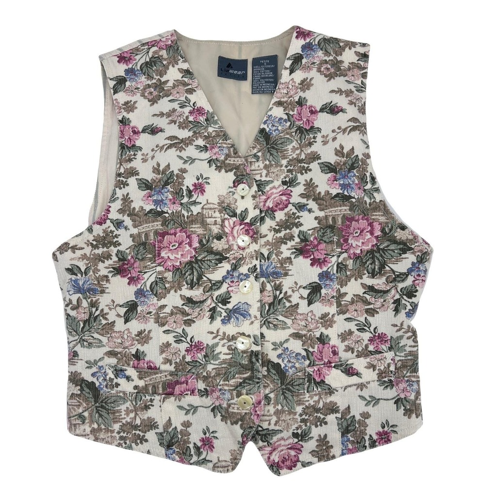 vintage 80s 90s women's vest floral Liz Wear Petite‎